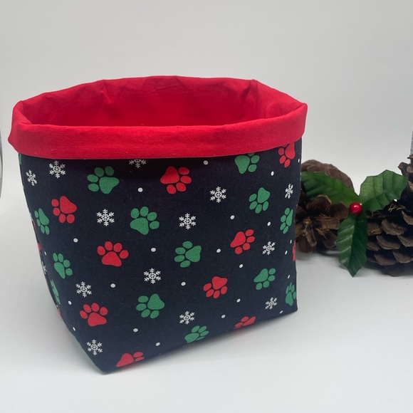 Hand Crafted Other - Handmade Christmas Fabric Basket / Dog Lovers Fabric Basket